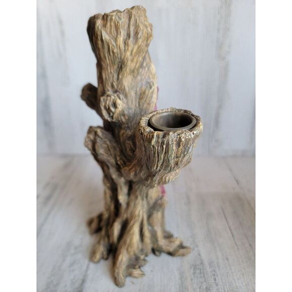Rustic Santa Claus tree trunk candle holder vintage reindeer Xmas decor - Picture 7 of 8